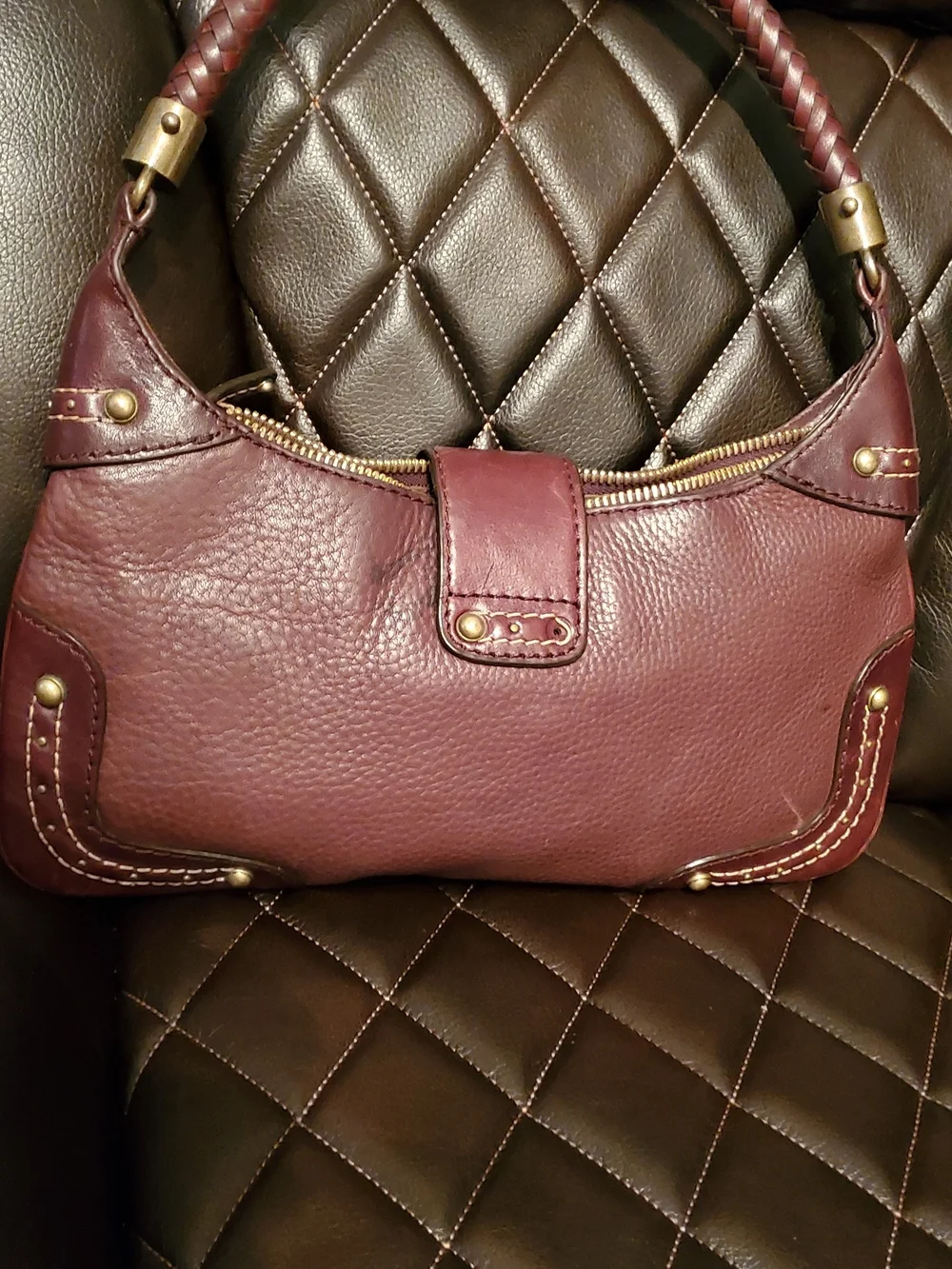Michael Kors Plum Pebble Leather Braided-Handle Shoulder Bag- SEE LAST PIC